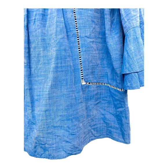 Ann Taylor Loft Chambray Top Size M Ladder Lace Crochet 3/4 Flutter Sleeve - Picture 5 of 7